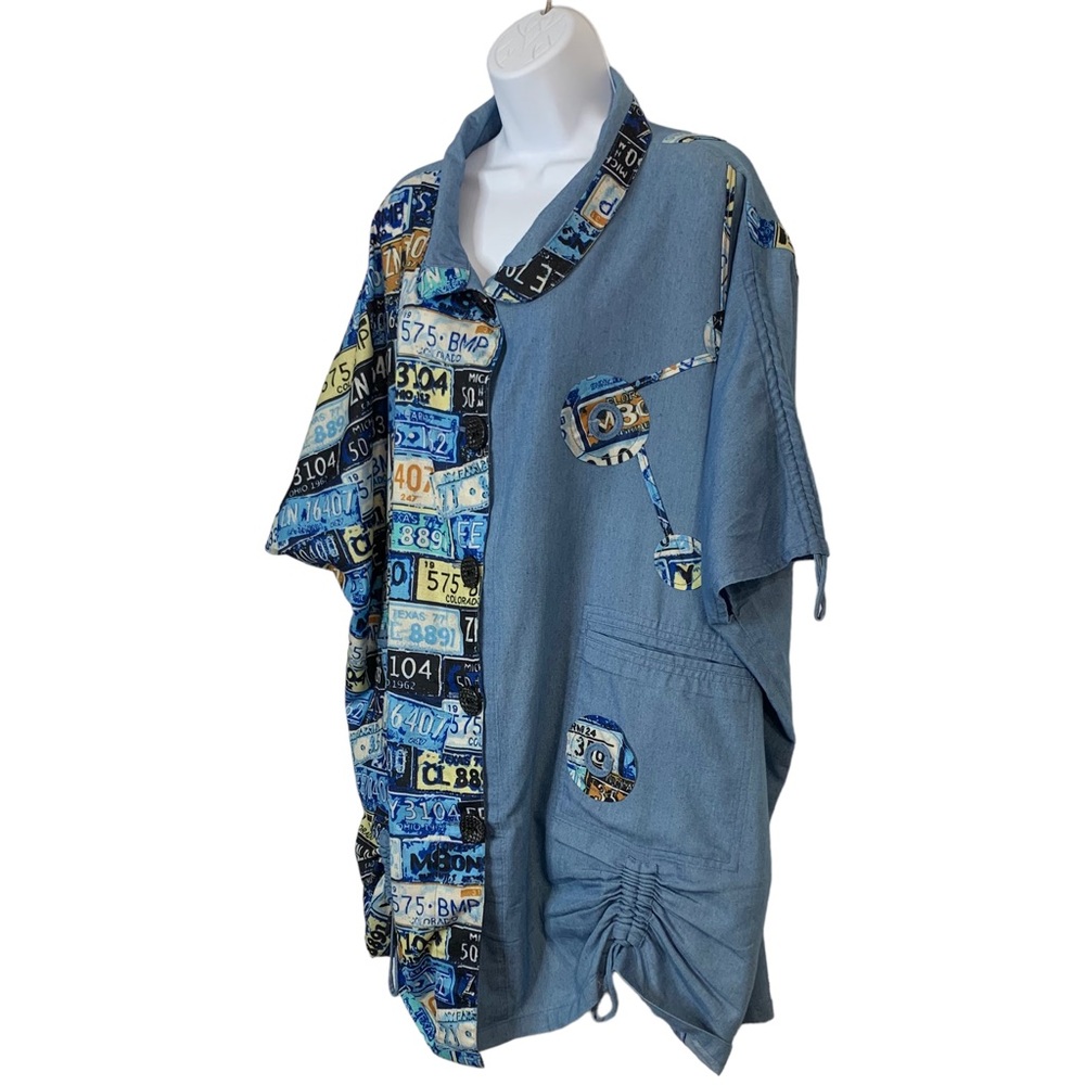 NEONOBLE Super Oversized License Plate Print Colorblock Tunic w/ Pockets - Picture 4 of 10